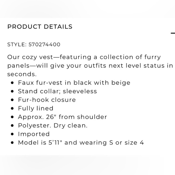 WHITE HOUSE BLACK MARKET black white brown patchwork faux fur vest
Size XXS - Picture 8 of 8